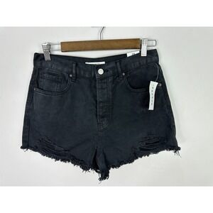PacSun‎ Denim Shorts 28 Black Vintage High Rise Distressed Raw Hem Y2K Grunge